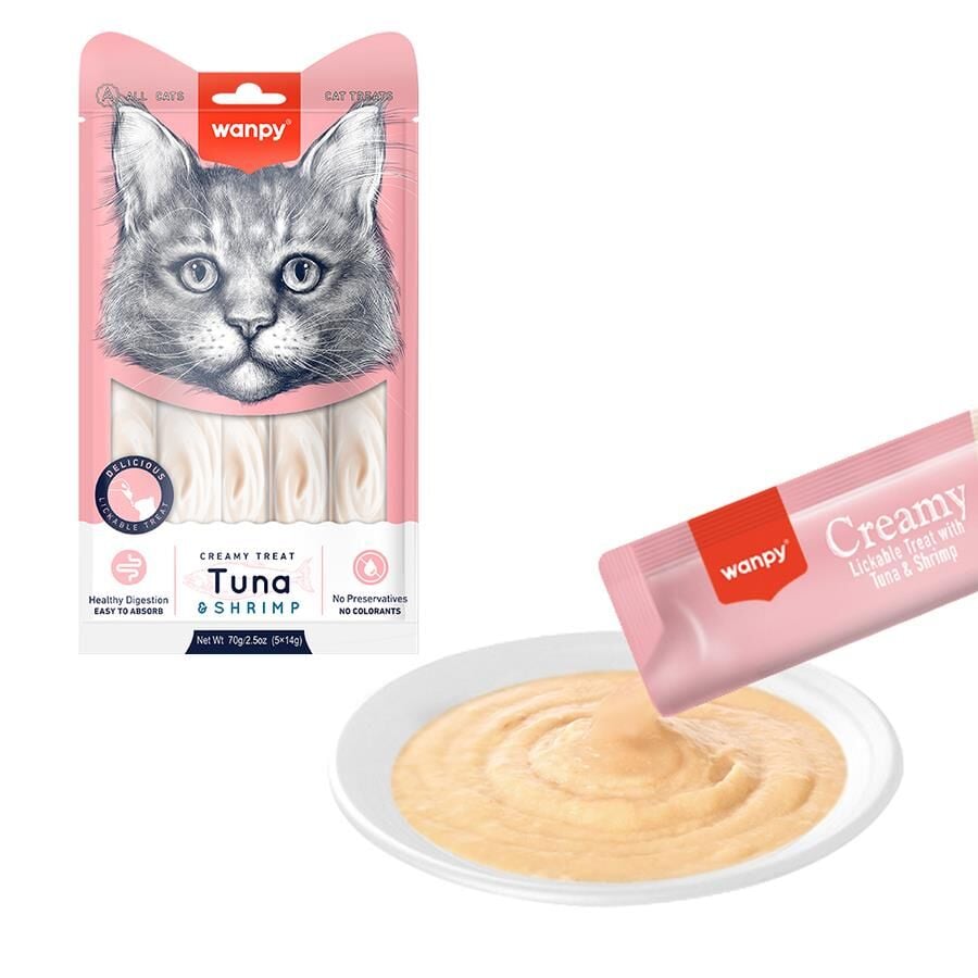 Wanpy Ton Balıklı ve Karidesli Sıvı Krema Kedi Ödülü 5x14 gr