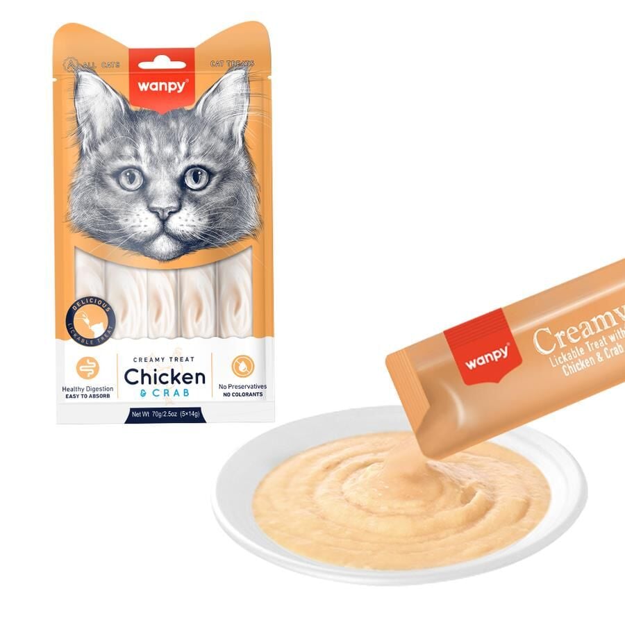 Wanpy Tavuk ve Yengeçli Sıvı Krema Kedi Ödülü 5 X 14 gr