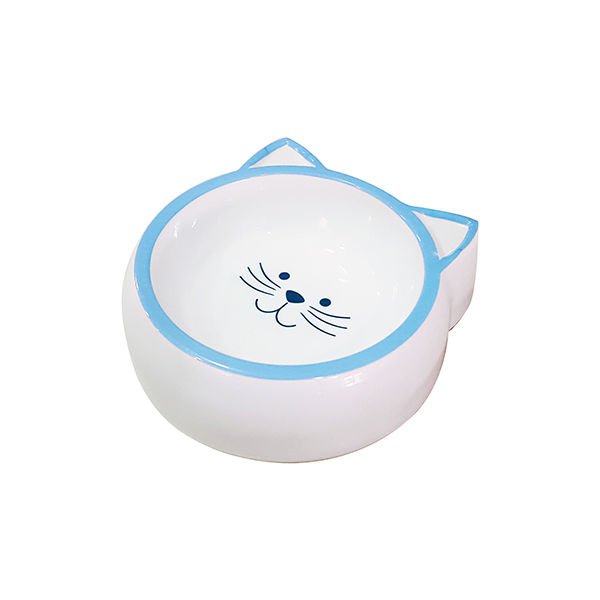 Pet Loves Melamin Kedi ve Köpek Mama ve Su Kabı Kedi Suratı Şeklinde Mavi 210 Ml 14.5x11x3.5 Cm