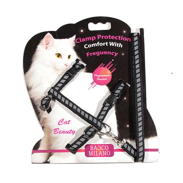 Bacco Milano Reflektörlü Kedi Göğüs Tasması Siyah