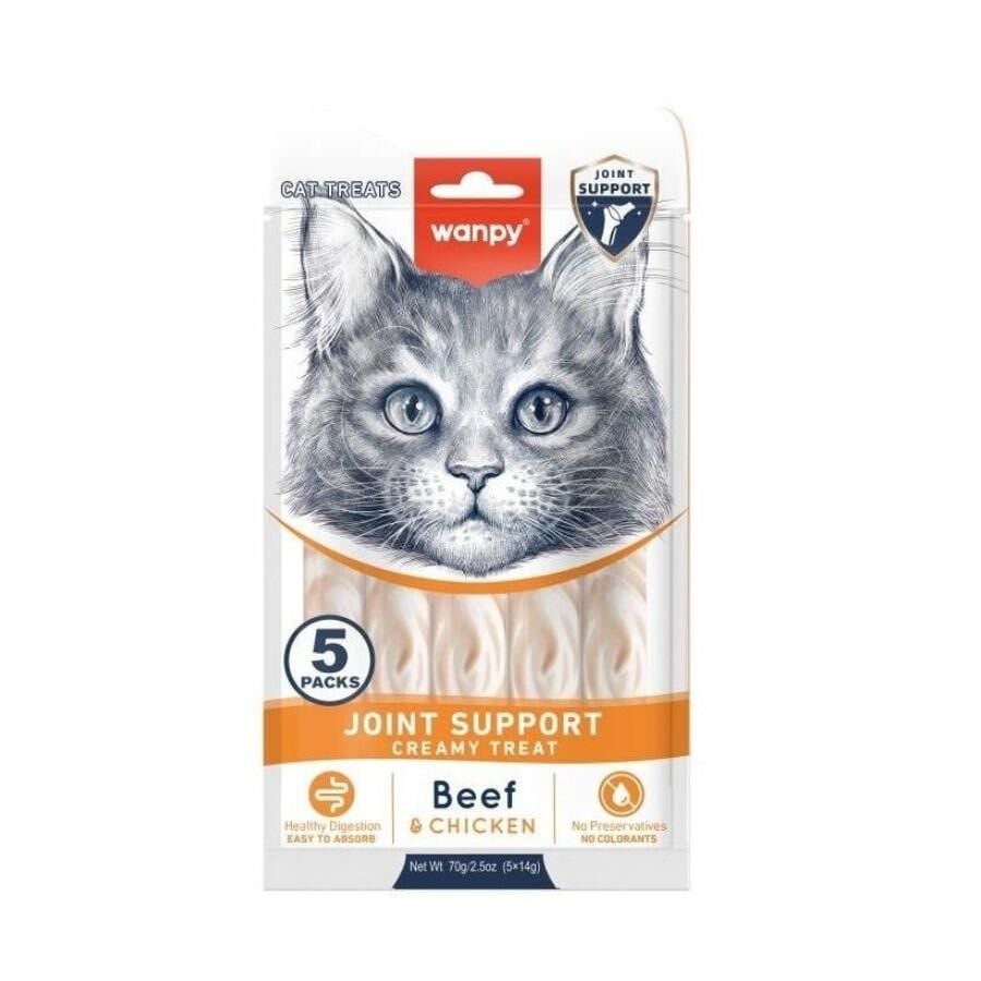 Wanpy Bone Support Sığır Eti ve Tavulu Sıvı Krema Kedi Ödülü 5x14 Gr