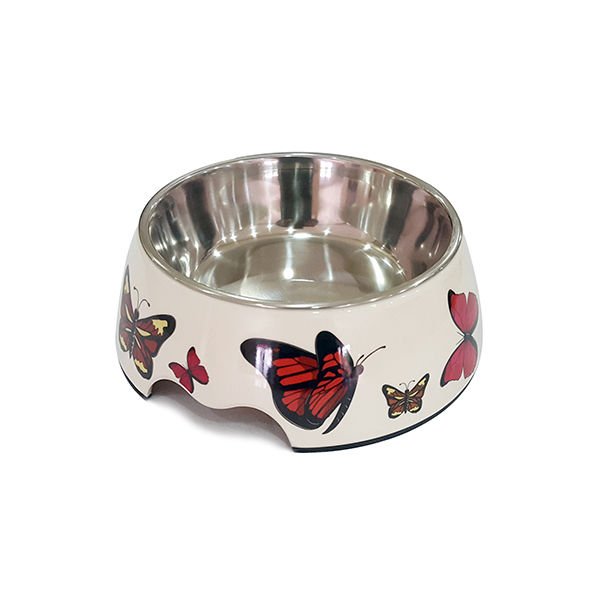 Pet Loves Melamin Kedi ve Köpek Mama ve Su Kabı Renkli Kelebek Desenli 160 Ml 13x14x4.5 Cm