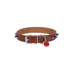 Cattie Boncuklu Deri Küçük Irk Köpek ve Kedi Boyun Tasması Xlarge Kahverengi 1.5x26-30 Cm
