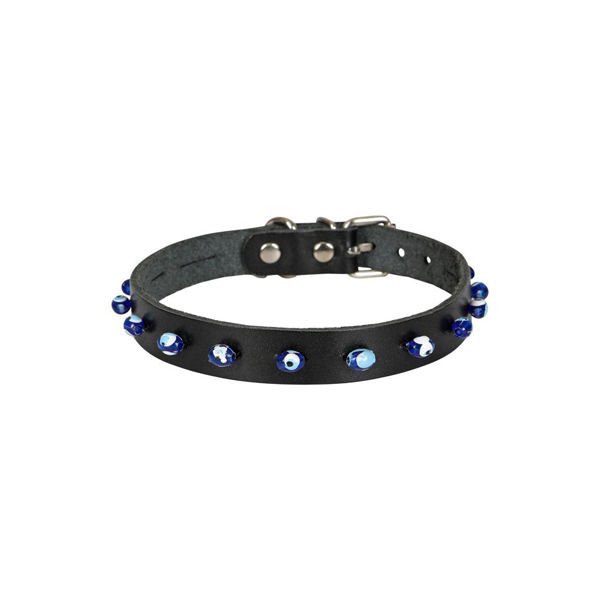 Cattie Boncuklu Deri Küçük Irk Köpek ve Kedi Boyun Tasması Xxlarge Siyah 1.5x29-33 Cm