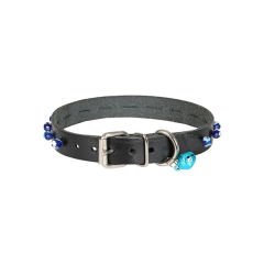 Cattie Boncuklu Deri Küçük Irk Köpek ve Kedi Boyun Tasması Xxlarge Siyah 1.5x29-33 Cm