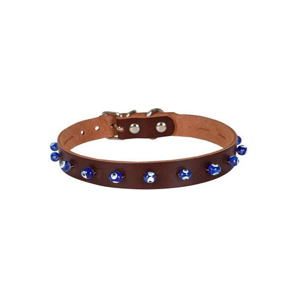Cattie Boncuklu Deri Küçük Irk Köpek ve Kedi Boyun Tasması Xxlarge Kahverengi 1.5x29-33 Cm
