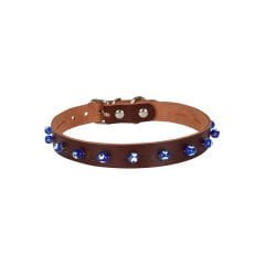 Cattie Boncuklu Deri Küçük Irk Köpek ve Kedi Boyun Tasması Xxlarge Kahverengi 1.5x29-33 Cm