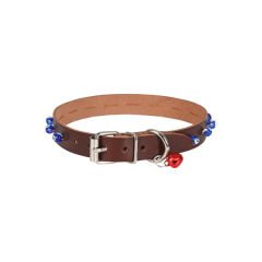 Cattie Boncuklu Deri Küçük Irk Köpek ve Kedi Boyun Tasması Xxlarge Kahverengi 1.5x29-33 Cm