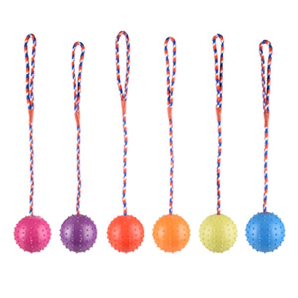 Flamingo Renkli İpli Kauçuk Top Köpek Oyuncağı 7 Cm