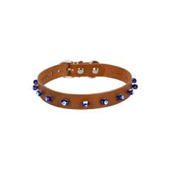 Cattie Boncuklu Deri Küçük Irk Köpek ve Kedi Boyun Tasması Xxlarge Camel 1.5x29-33 Cm