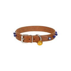 Cattie Boncuklu Deri Küçük Irk Köpek ve Kedi Boyun Tasması Xxlarge Camel 1.5x29-33 Cm