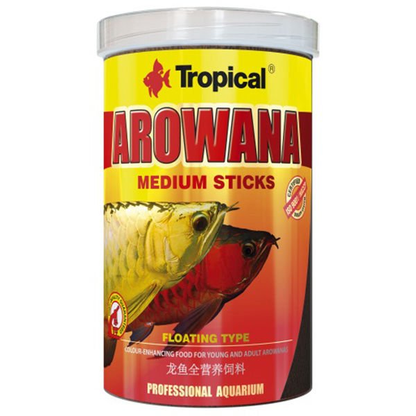 Tropical Arowana Sticks Genç Arowanalar için Renklendirici Balık Yemi Medium 1000 Ml 360 Gr