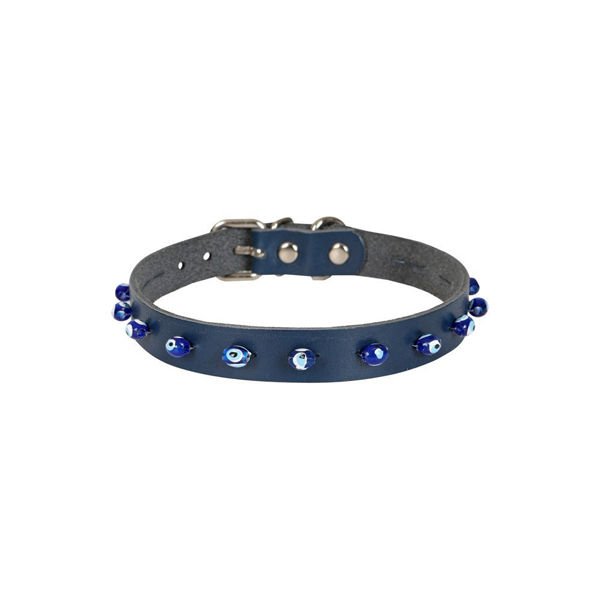 Cattie Boncuklu Deri Küçük Irk Köpek ve Kedi Boyun Tasması Xxlarge Royal Mavi 1.5x29-33 Cm