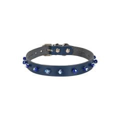 Cattie Boncuklu Deri Küçük Irk Köpek ve Kedi Boyun Tasması Xxlarge Royal Mavi 1.5x29-33 Cm