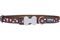 Red Dingo Kemik Tokalı Kahverengi Pembe Benekli Köpek Boyun Tasması 12 Mm