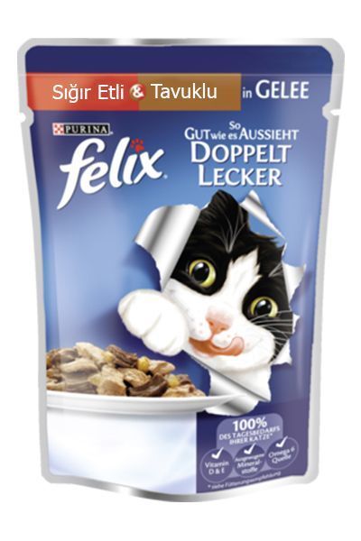 Felix Sığır Etli ve Tavuklu Yetişkin Konserve Kedi Maması 100 Gr