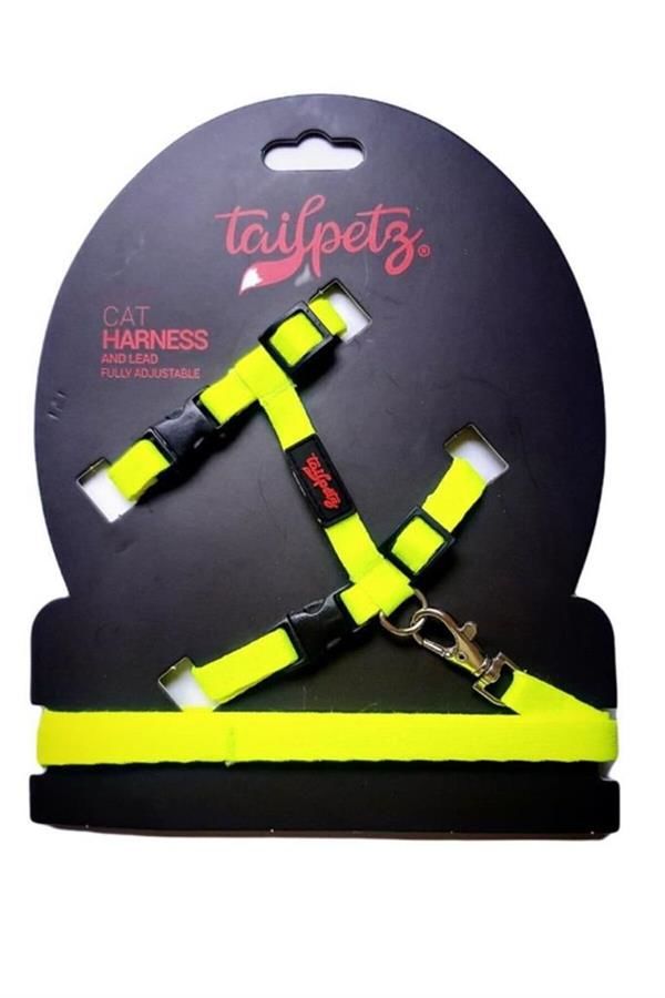 Tailpetz Harness Ayarlanabilir Kedi Göğüs ve Gezdirme Tasması Lime 22-30 Cm