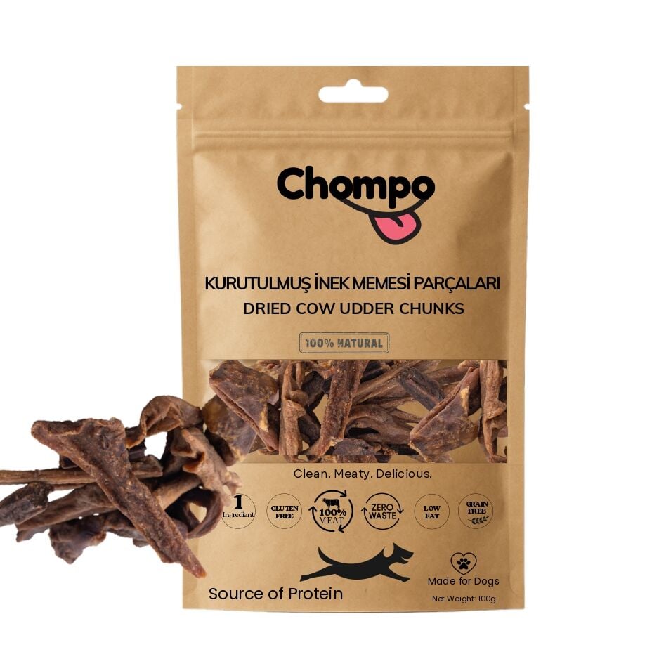 Chompo Kurutulmuş İnek Memesi Parçaları Köpek Ödül Maması 100 Gr