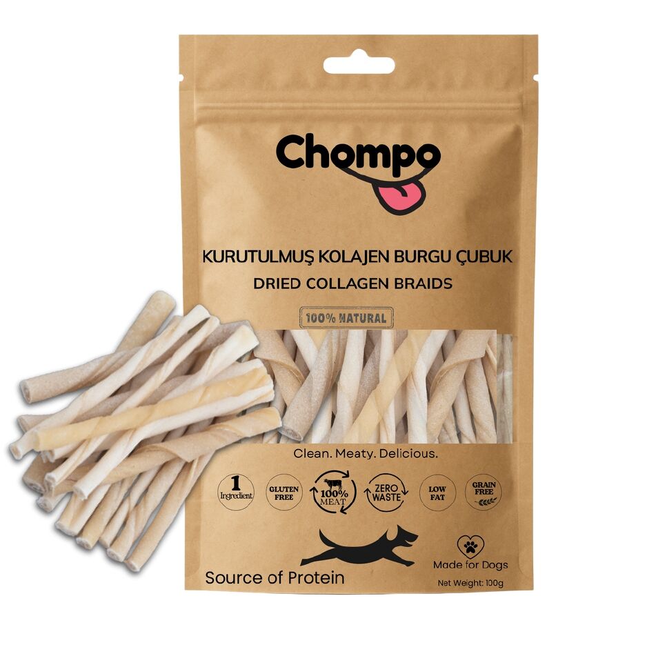 Chompo Kurutulmuş Kolajen Burgu Çubukları Köpek Ödül Maması 100 Gr