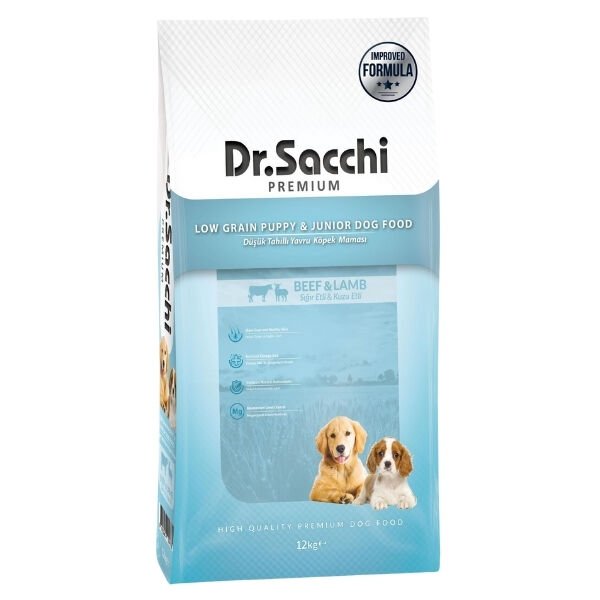 Dr.Sacchi Premium Sığır ve Kuzu Etli Düşük Tahıllı Yavru Köpek Maması 12 Kg