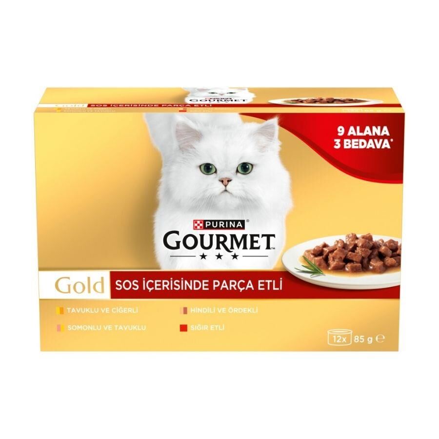 Gourmet Gold Soslu Parça Etli Karışık Çeşitli Yetişkin Kedi Konservesi 85 gr 12 AL 9 ÖDE