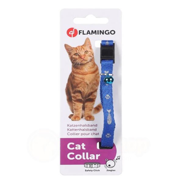 Flamingo Balık Desenli Kedi Boyun Tasması Mavi 30 Cm