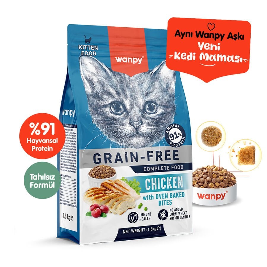 Wanpy Tavuklu Tahılsız Yavru Kedi Maması 1.5 Kg