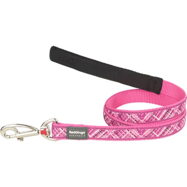 Red Dingo Flanno Desenli Köpek Uzatma Tasması Pembe 25 Mm