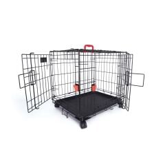 M-Pets Voyager Tekerlekli İki Kapılı Kedi ve Köpek Kafesi 61x46x48 Cm Siyah Small