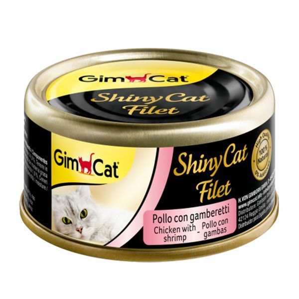 Gimcat Shinycat Kıyılmış Fileto Öğünlük Tavuklu ve Karidesli Konserve Kedi Maması 70 Gr