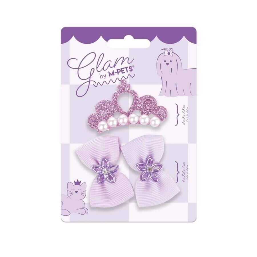 M-Pets Glam Taç ve Fiyonklu Kedi ve Köpekler İçin Aksesuar Toka Mor