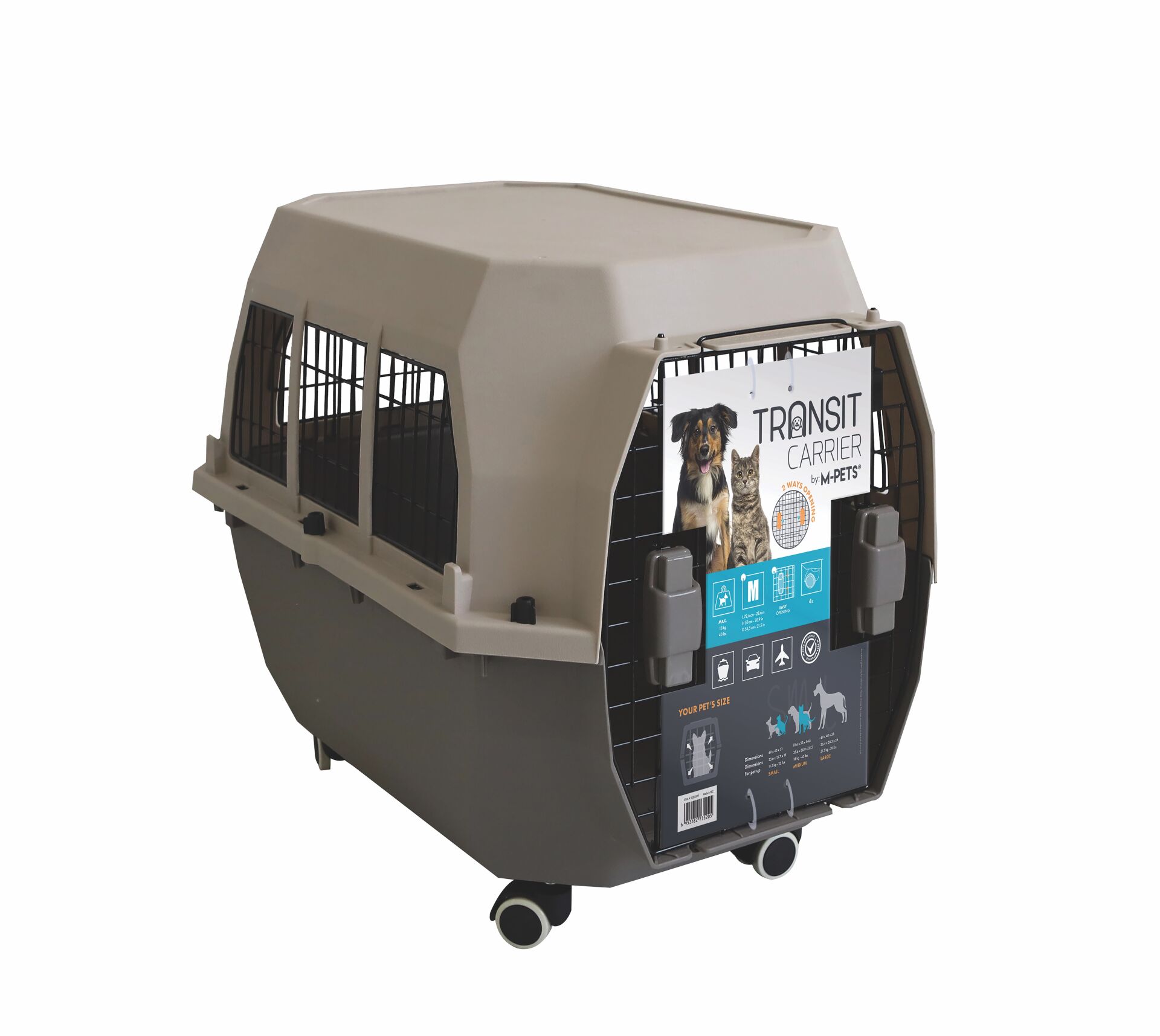 M-Pets Transit Carrier Lata Tekerlekli Kedi ve Küçük Irk Köpek Taşıma Çantası 72.6x54.5x53 Cm Kahverengi Medium