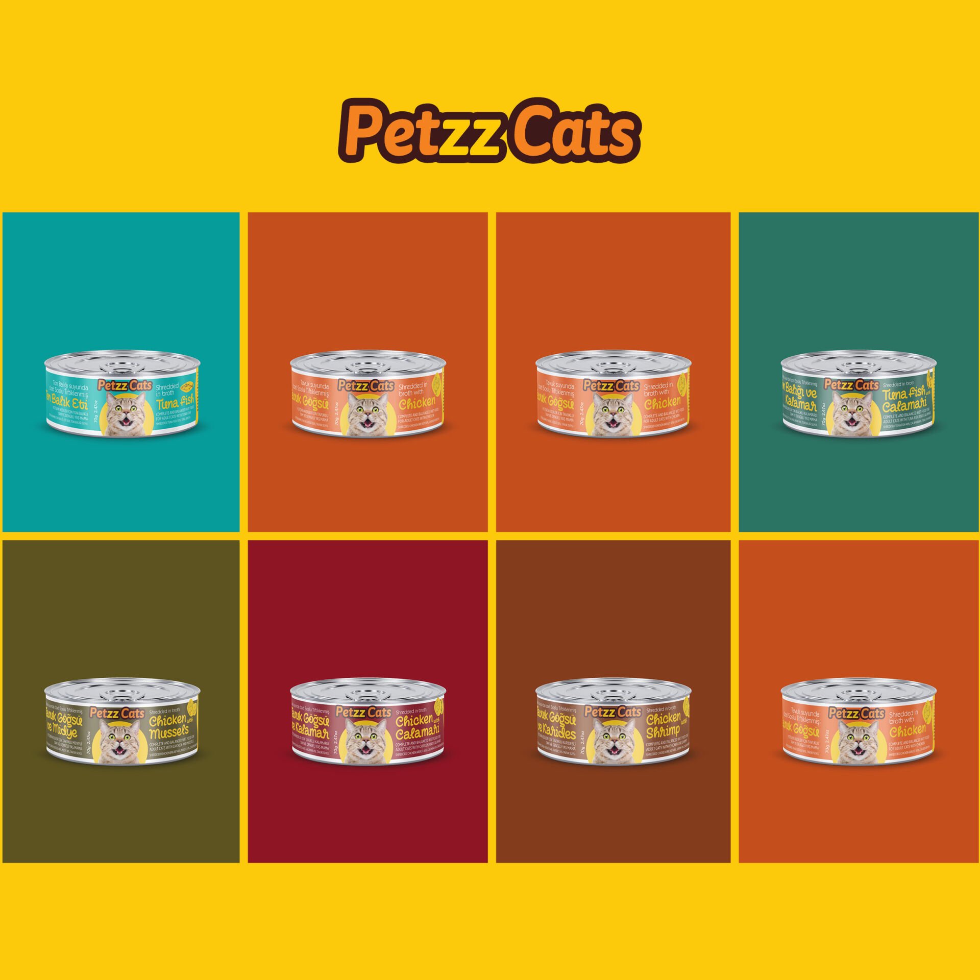 PetzzCats Karışık Konserve Kedi Maması 70 Gr 8 Adet