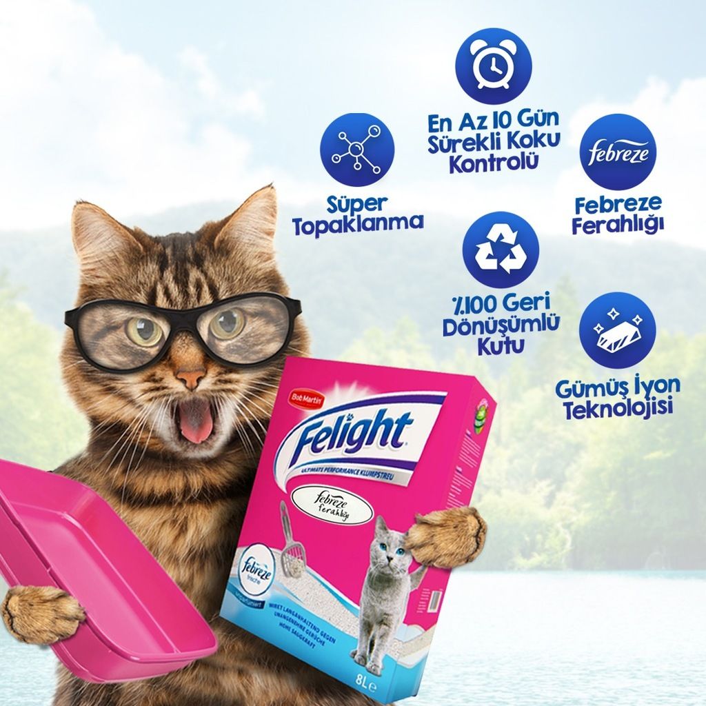 Felight Febreze Süper Beyaz Bentonit Topaklanan Kedi Kumu 8 lt