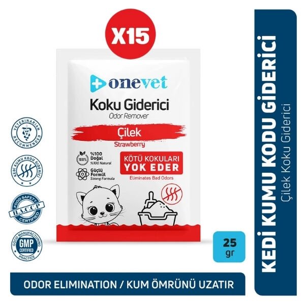 OneVet Kedi Kumu Koku Giderici 25 Gr Çilek Kokulu 15 Adet