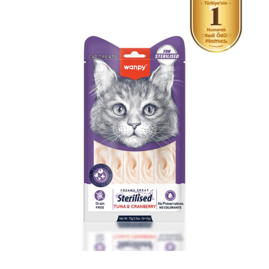 Wanpy Ton Balıklı & Kızılcıklı Kısırlaştırılmış Kedi Krema Ödülü 5×14 Gr