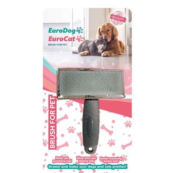 Euro Gold Plastik Saplı Kedi ve Köpek Tarama Fırçası Large Gri