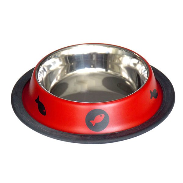 Tommy Balık Desenli Çelik Kedi ve Köpek Mama ve Su Kabı Kırmızı 8 Oz