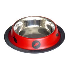 Tommy Balık Desenli Çelik Kedi ve Köpek Mama ve Su Kabı Kırmızı 8 Oz