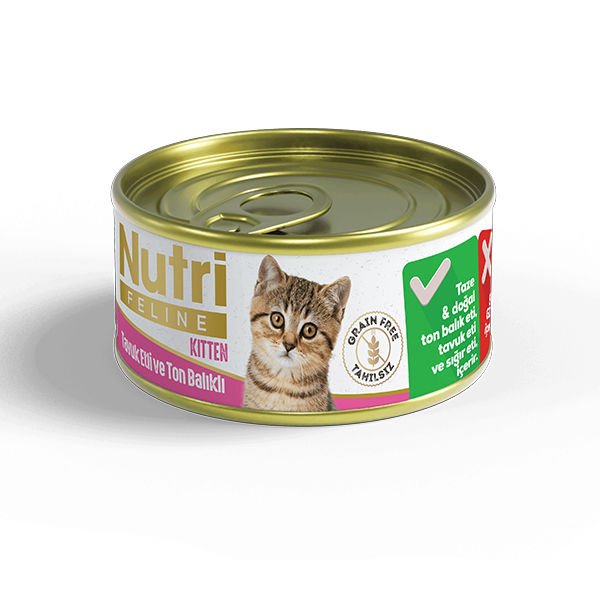 Nutri Feline Tavuklu Ton Balıklı Tahılsız Yavru Konserve Kedi Maması 85 Gr