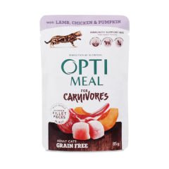 Optimeal Tahılsız Tavuklu Kuzu Etli ve Balkabaklı Konserve Yetişkin Kedi Maması 85 Gr