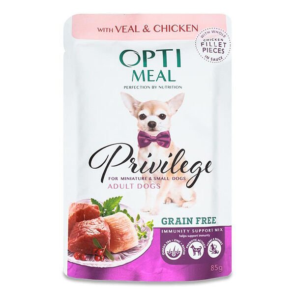 Optimeal Tahılsız Dana Etli ve Tavuklu Küçük Irk Konserve Yetişkin Köpek Maması 85 Gr