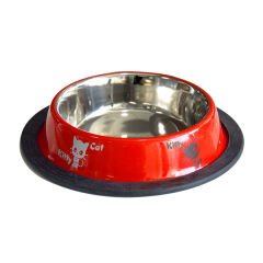 Tommy Kedi Desenli Çelik Kedi ve Köpek Mama ve Su Kabı Kırmızı 8 Oz
