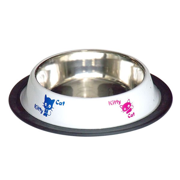 Tommy Kedi Desenli Çelik Kedi ve Köpek Mama ve Su Kabı Beyaz 8 Oz