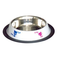 Tommy Kedi Desenli Çelik Kedi ve Köpek Mama ve Su Kabı Beyaz 8 Oz