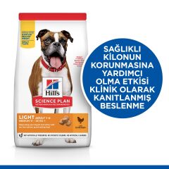 Hill's SCIENCE PLAN Light Yetişkin Orta Irk Tavuklu Köpek Maması 2,5 kg