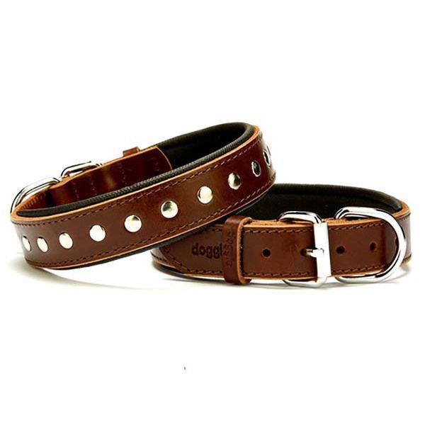 Doggie Comfort Deri Rivetli Köpek Boyun Tasması Medium Kahverengi 3x42-50 Cm