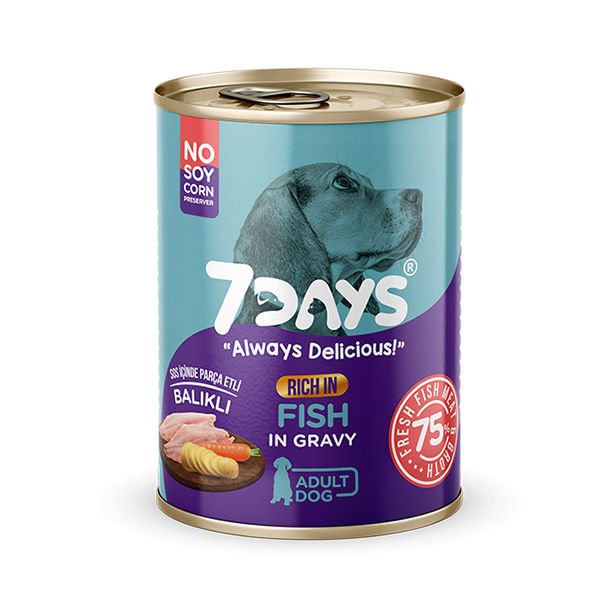 7Days Tahılsız Taze Balık Etli Soslu Yetişkin Köpek Konservesi 415 Gr
