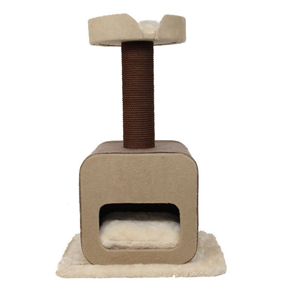 Kralle Kapaklı ve Yuvalı Kedi Tırmalamalı Oyun Evi Koyu Krem 60x45x90h Cm
