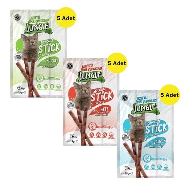 Jungle Karışık Lezzetler Stick Kedi Ödül Maması 15 Adet 3x5 Gr